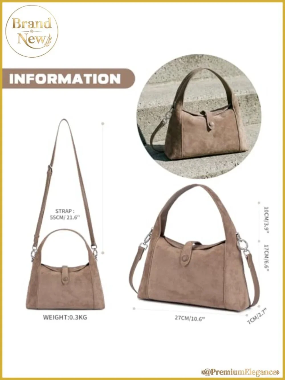 Vintage Half-Moon Suede Hobo Handbag, Convertible Shoulder Crossbody Purse